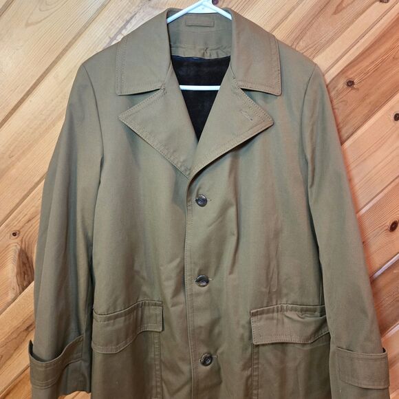 Vtg Towncraft Plus Mens Trench Coat Faux Fur Removable Liner Sz 36 - Picture 2 of 10
